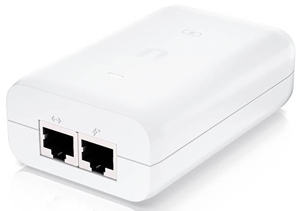 Een witte Ethernet-adapter met twee LAN-poorten, geschikt voor het verbinden van netwerkapparatuur via bekabeling.