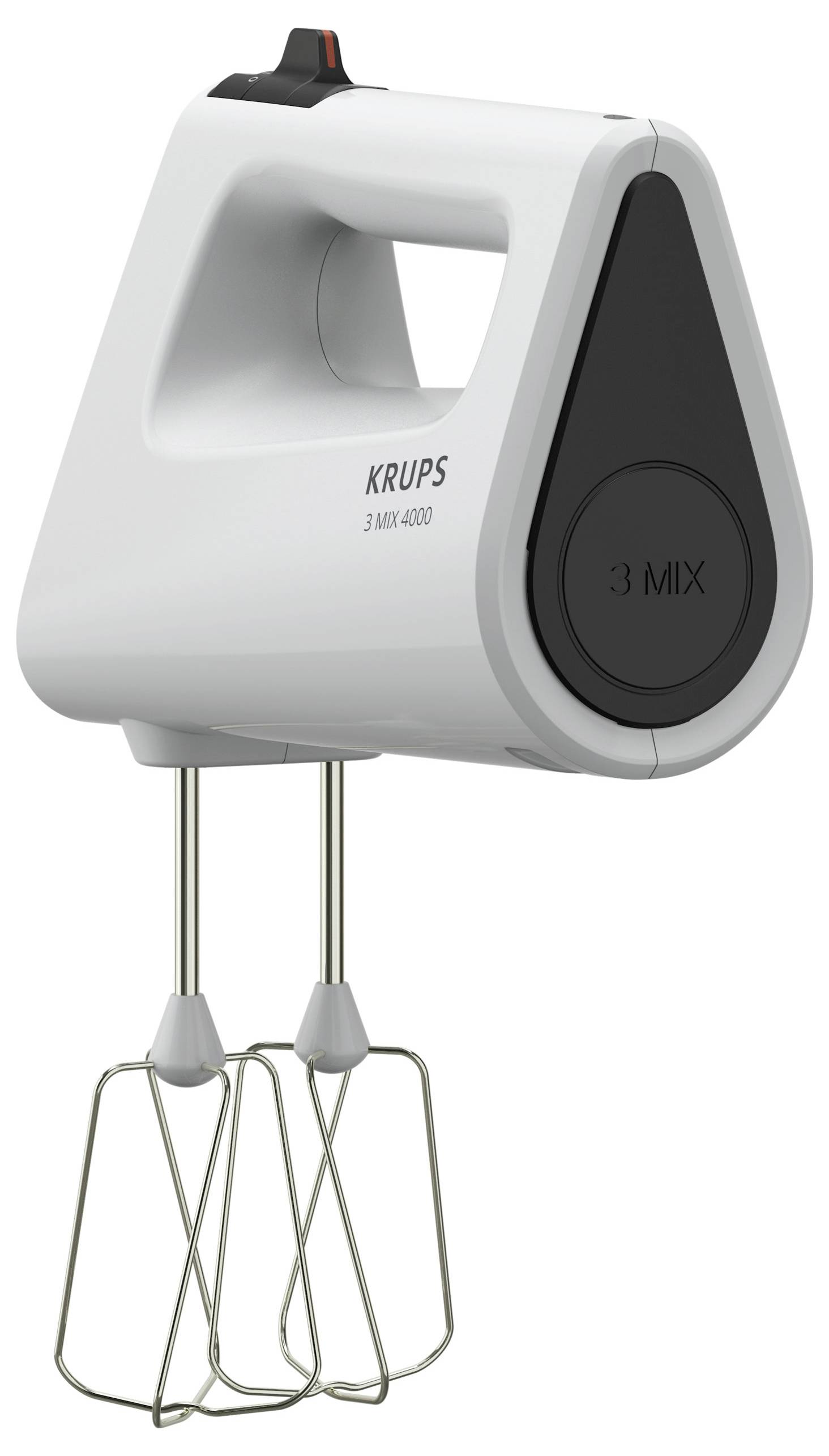 'Elektrische handmixer met twee garden, wit behuizing, merk Krups, model 3 Mix 4000.'