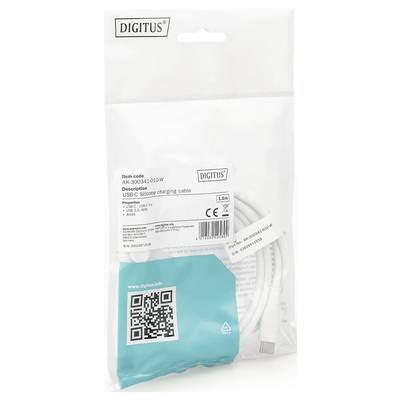 USB-C siliconen oplaadkabel in originele verpakking van Digitus, 1,0 m lang. Verpakking toont productinformatie en QR-code.