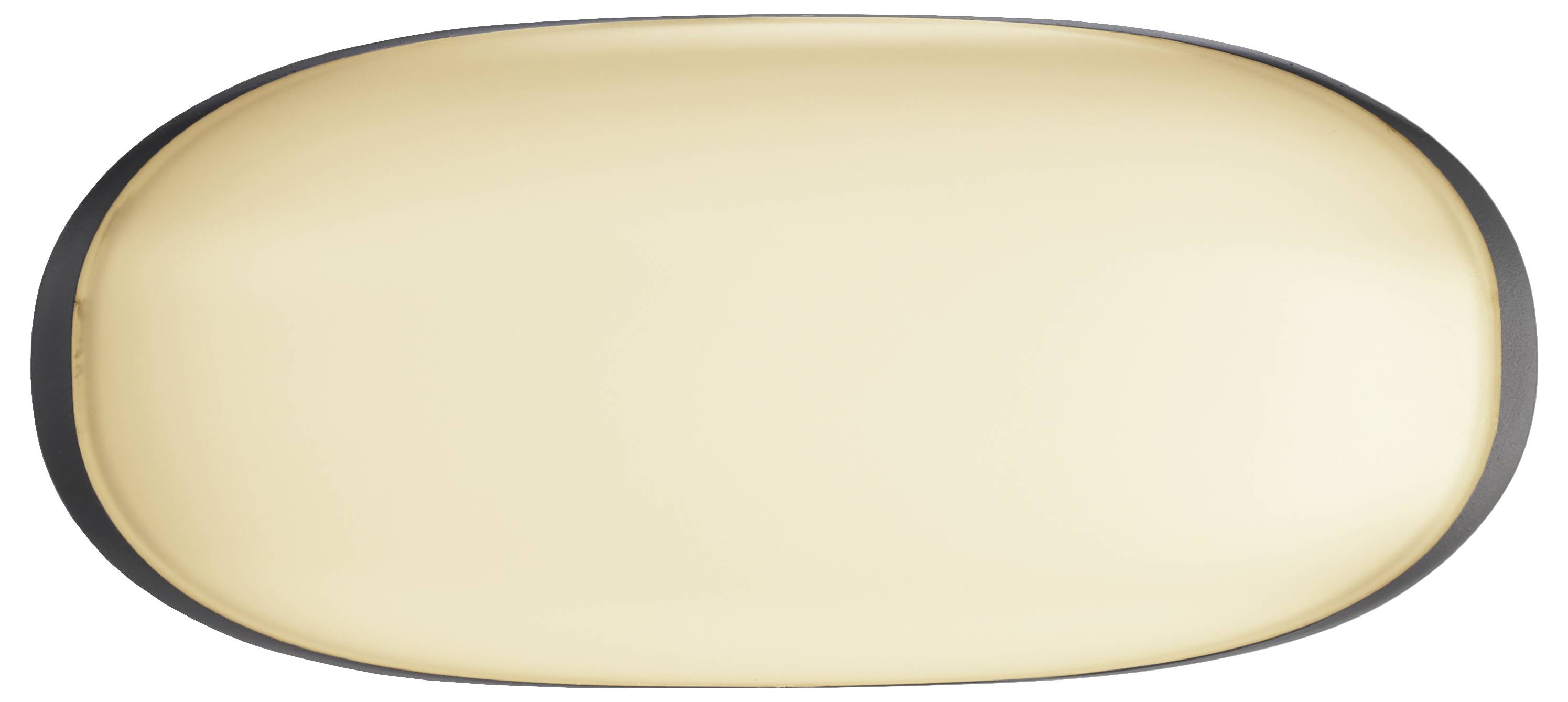 Een ovale, gele capsule met een gladde oppervlakte.