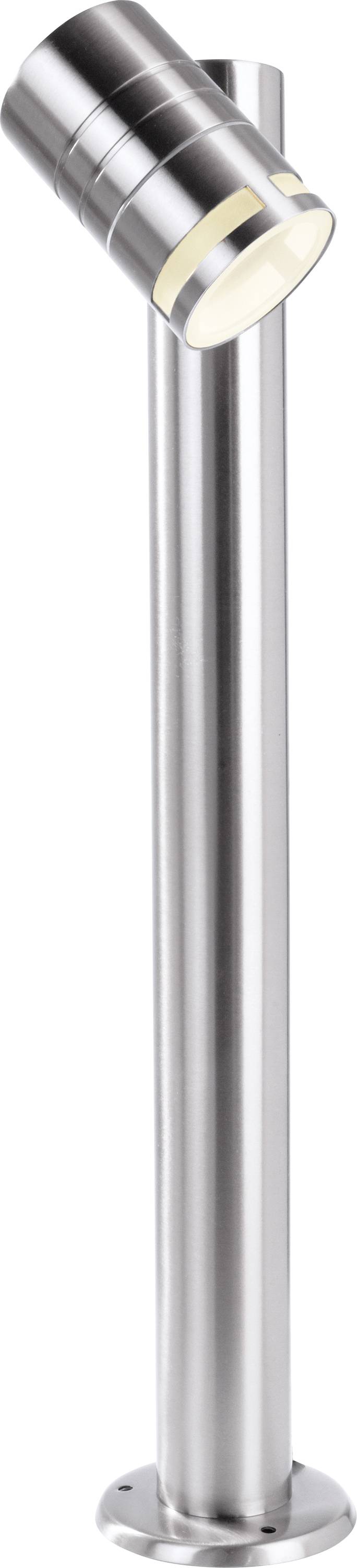 Metalen buitenlamp met een cilindrische kap en voet, straalt helder licht naar beneden. Geschikt voor padverlichting.