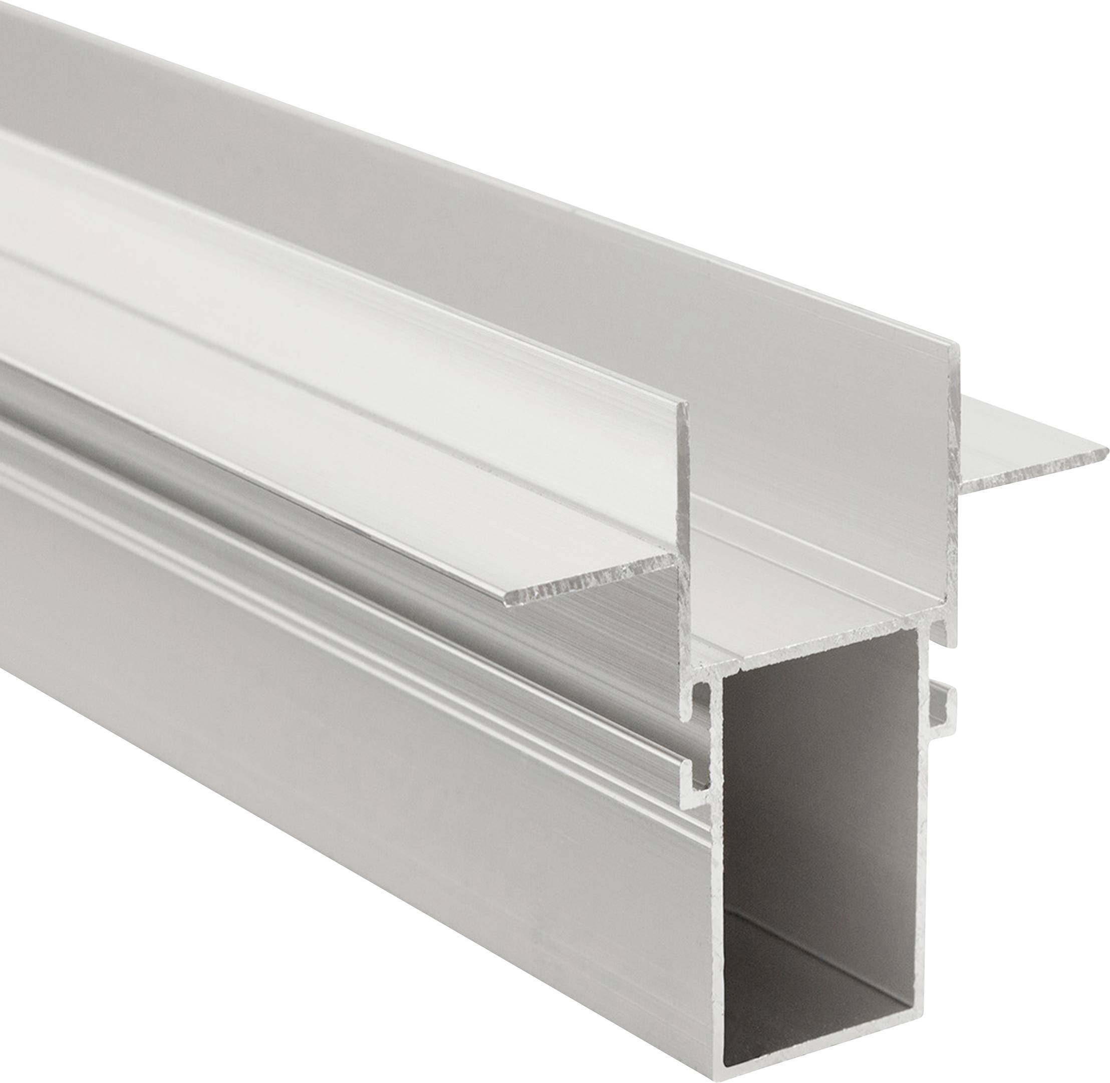 Een zilveren aluminiumprofiel met een H-vormige doorsnede, dat veelal wordt gebruikt in de bouw voor frameconstructies.