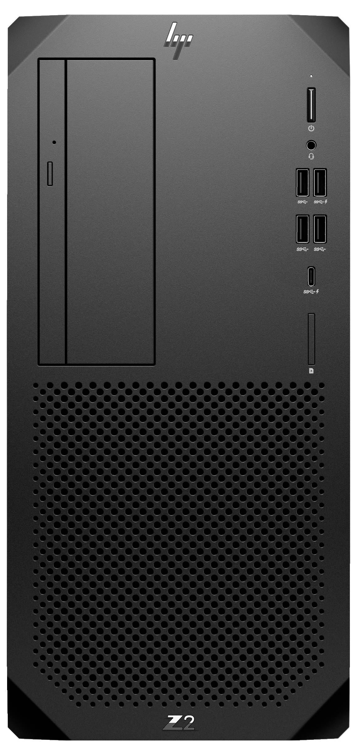 Zwarte desktop-computer met meerdere USB-poorten en een cd-station. Merklogo bovenaan, Z2-label onderaan.