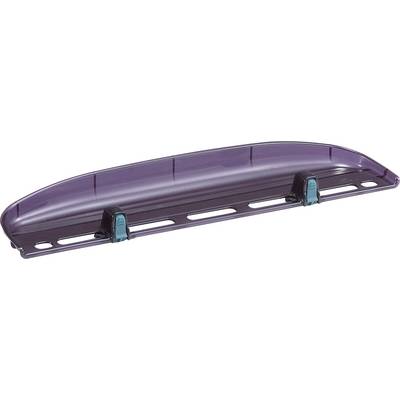Een paarse geperforeerde plastic deksel met twee blauwe clips, vermoedelijk gebruikt als afdekking of houder voor dozen of containers.
