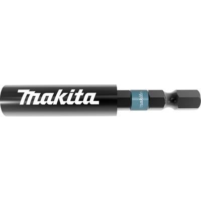 Zwarte en blauwe schroevendraaierbit van Makita met zeskante schacht en 'Makita'-opschrift in het wit.