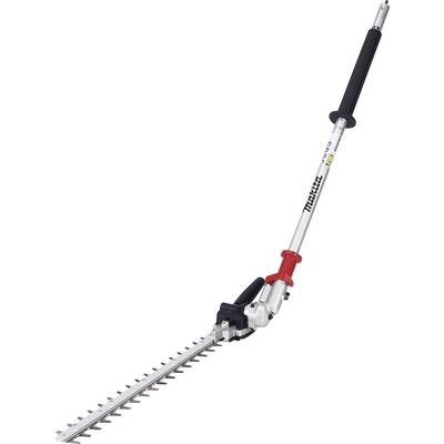 Een zilveren elektrische heggenschaar met een lange steel, geschikt voor het trimmen van hoge of moeilijk bereikbare hagen.