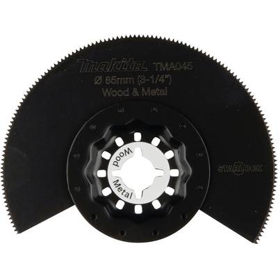 Een rond zaagblad van Starlock voor hout en metaal, diameter 85 mm (3-1/4"), modelnummer TMA045, zwart met zilveren midden.