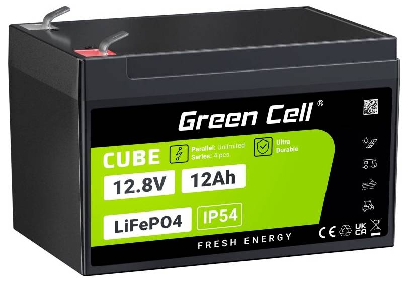Green Cell CUBE LiFePO4 Speciale oplaadbare batterij LiFePo-blok Platte stekker Li-ion 12.8 V 12 Ah 1 stuk(s)