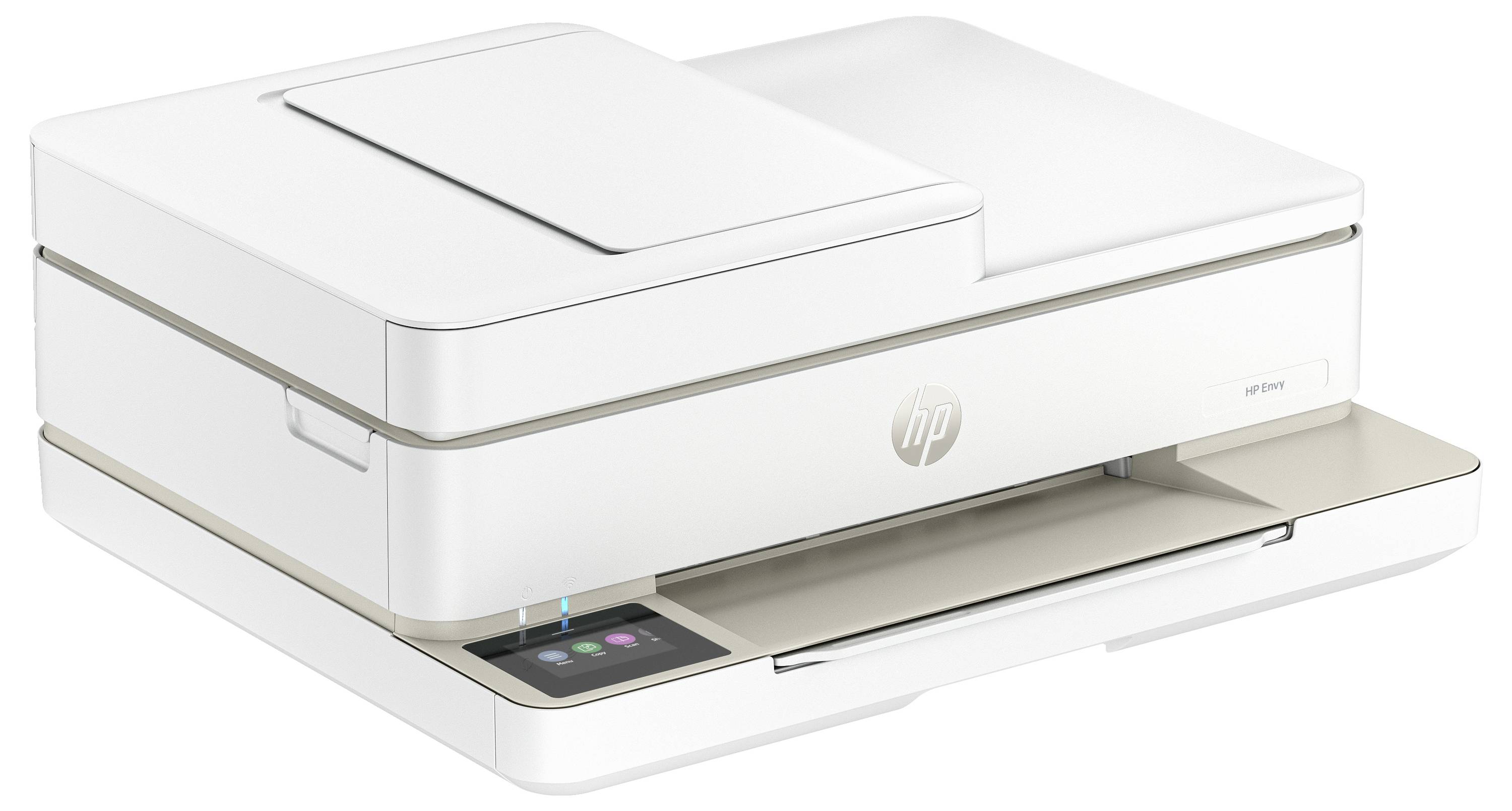 Een witte multifunctionele printer met geïntegreerde scanner en bedieningselementen aan de voorkant, geschikt voor thuiskantoren.