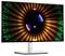 Een Dell-monitor toont een kleurrijk, abstract patroon met concentrische cirkels die stralen vanuit een centraal punt.