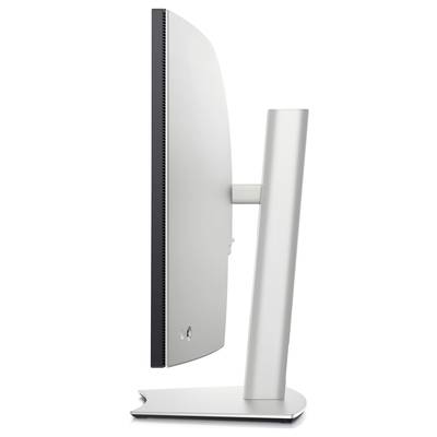 Zijaanzicht van een moderne computerscherm met smalle rand en stabiele voet. Elegant, functioneel ontwerp.