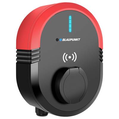 Laadstation voor elektrische voertuigen van Blaupunkt met RFID-herkenning en verlichte indicatorlampjes aan de bovenkant.