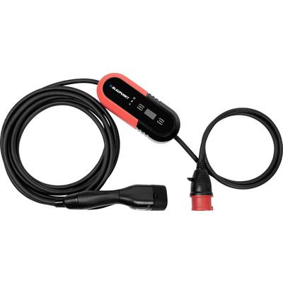 Laadkabel voor elektrische voertuigen met stuurbox en aansluitingen. Merknaam zichtbaar op de stuurbox.
