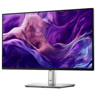 Platte computermonitor met een abstracte, meerkleurige achtergrond in roze en paarse tinten. Ideaal voor creatieve visuele werkzaamheden.
