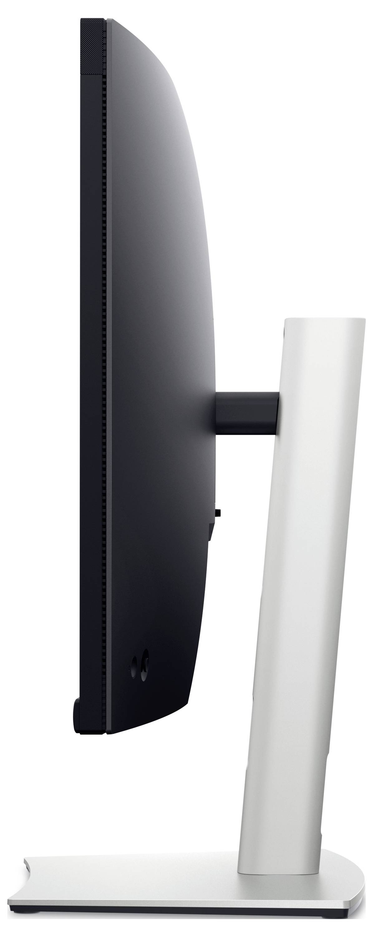 Zijaanzicht van een slanke computermonitor. De monitor is gemonteerd op een stabiele, in hoogte verstelbare standaard.