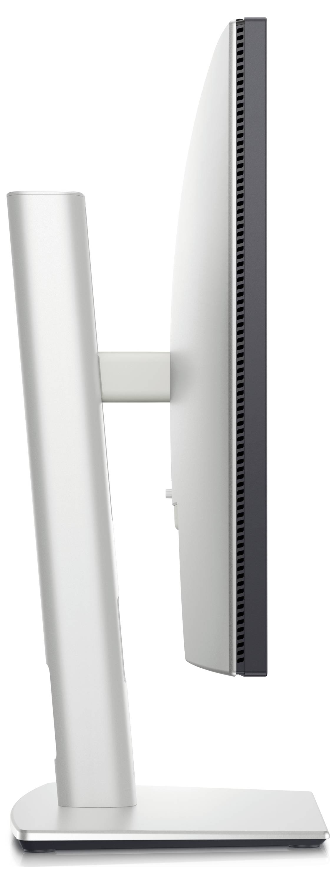 Zijaanzicht van een smalle computermonitor met een modern, minimalistisch ontwerp en een slanke voet.