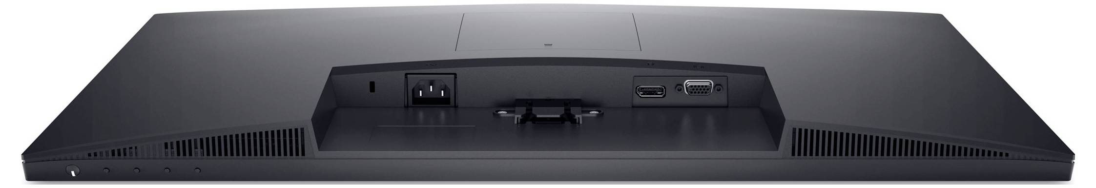 Achterkant van een computerbeeldscherm met aansluitingen: HDMI, DisplayPort, USB.