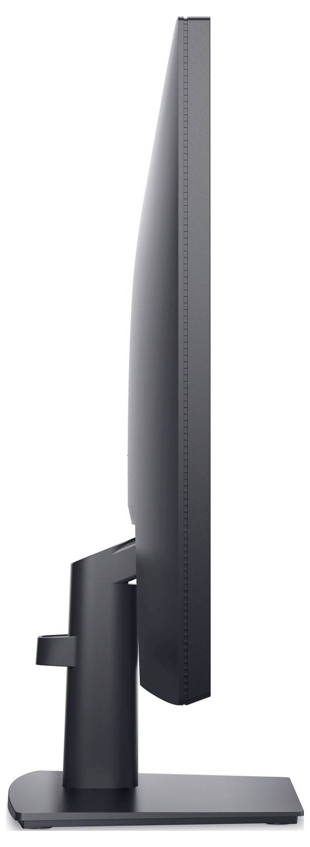 Zijaanzicht van een slanke computermonitor met een stevige voet in grijze kleur.