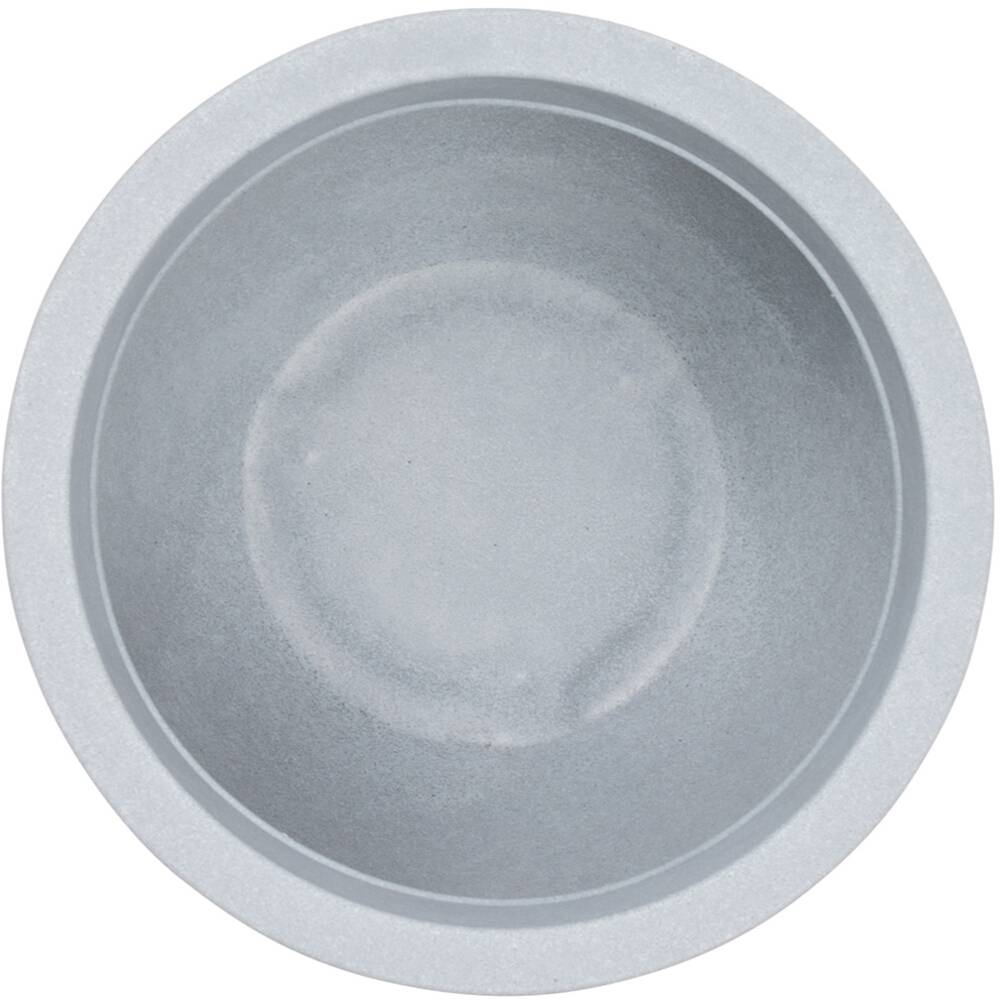 Een grijze, ronde kom gezien van bovenaf. Het oppervlak is glad en egaal.