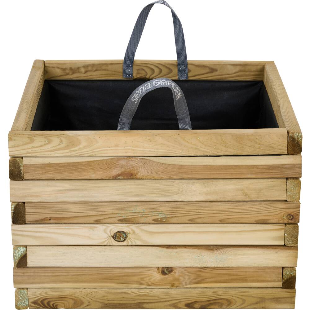 Houten kist met metalen handgrepen, ideaal voor opslag of decoratie. Natuurlijke houtnerf en rechthoekige vorm.