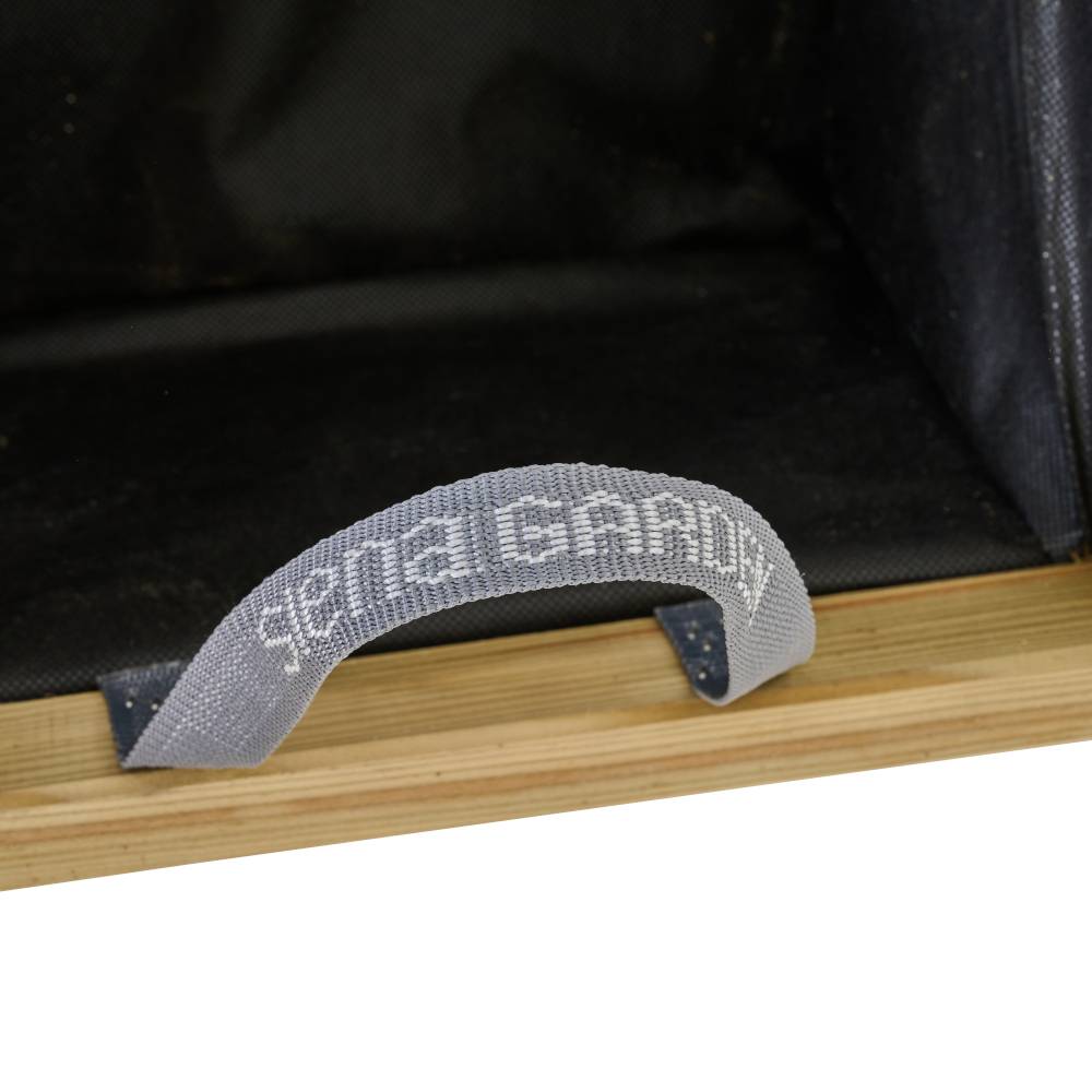 Een grijs textielband met de witte tekst 'senal campy' op een houten oppervlak, waarschijnlijk een meubelstuk of apparaat.