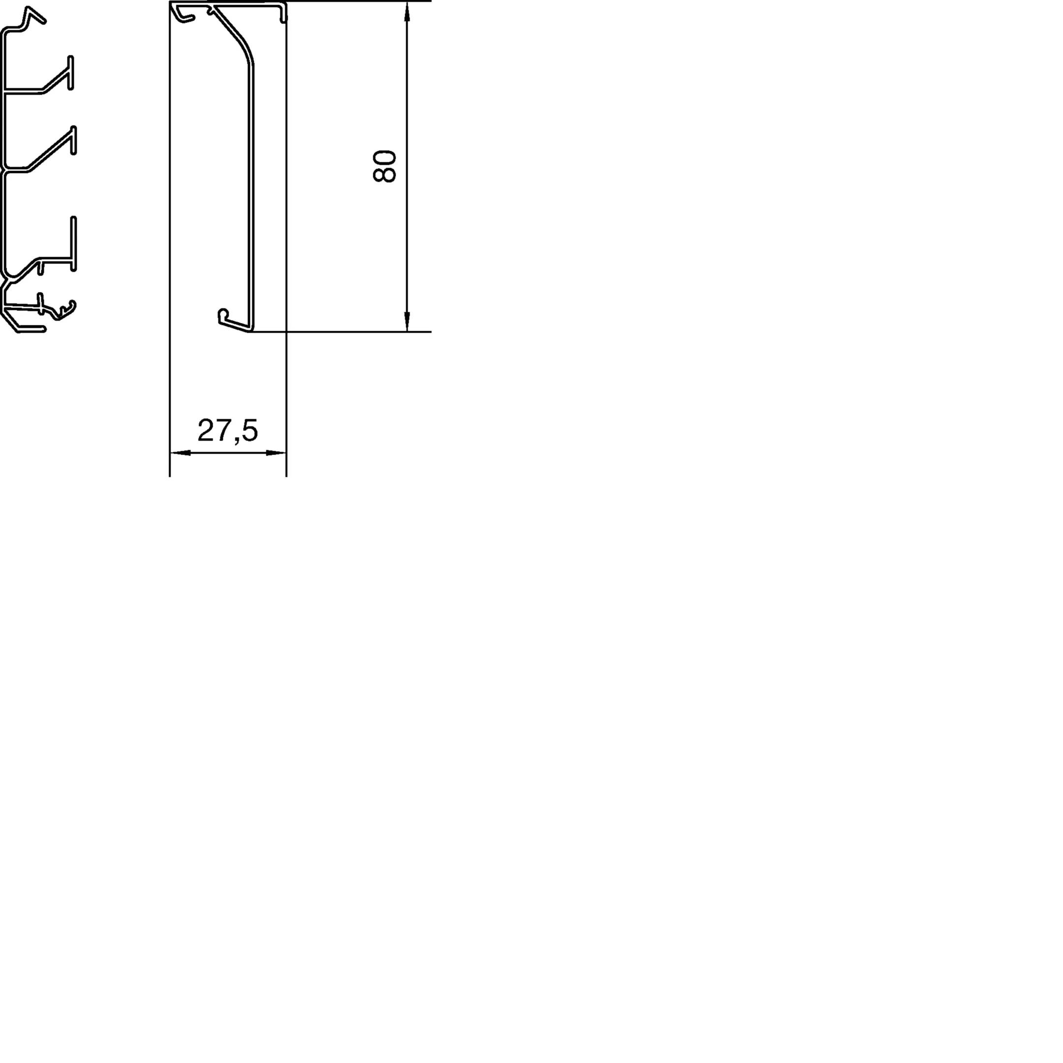 Doorsnede van een technische tekening van een profiel met afmetingen: breedte 27,5 mm, hoogte 80 mm.