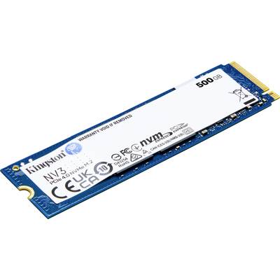 Een NVMe SSD van Kingston met 500 GB opslagcapaciteit. Labels tonen gegevens zoals 'NV3 PCIe 4.0 NVMe M.2'.