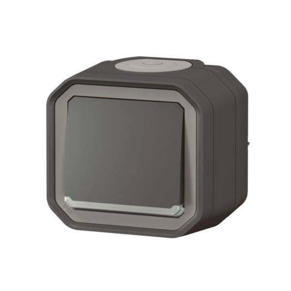 Een rechthoekige, donkere outdoor-projector met afgeronde hoeken en een transparant beschermvenster, geschikt voor buitenprojecties.
