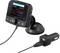 Een auto-DAB+ zender met display en USB-lader, toont informatie over het huidige radiostation en biedt laadmogelijkheden.