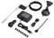 Auto-accessoireset met dashcam, klemsteun, laadkabel, USB-kabel, antenne, bevestigingsstrip en zuignap.