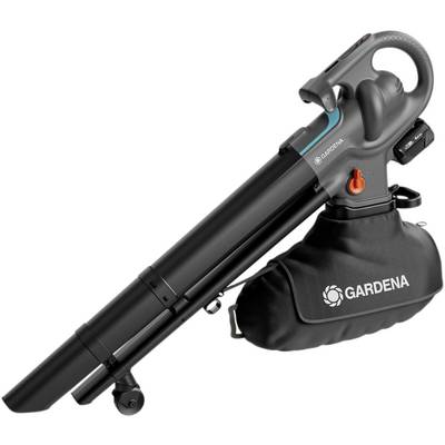 Bladblazers voor de tuin van Gardena met een zwarte behuizing en een afneembare opvangzak.