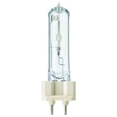 Een glazen buislamp met twee pinnen aan de voet, geschikt voor verlichting in technische toepassingen.