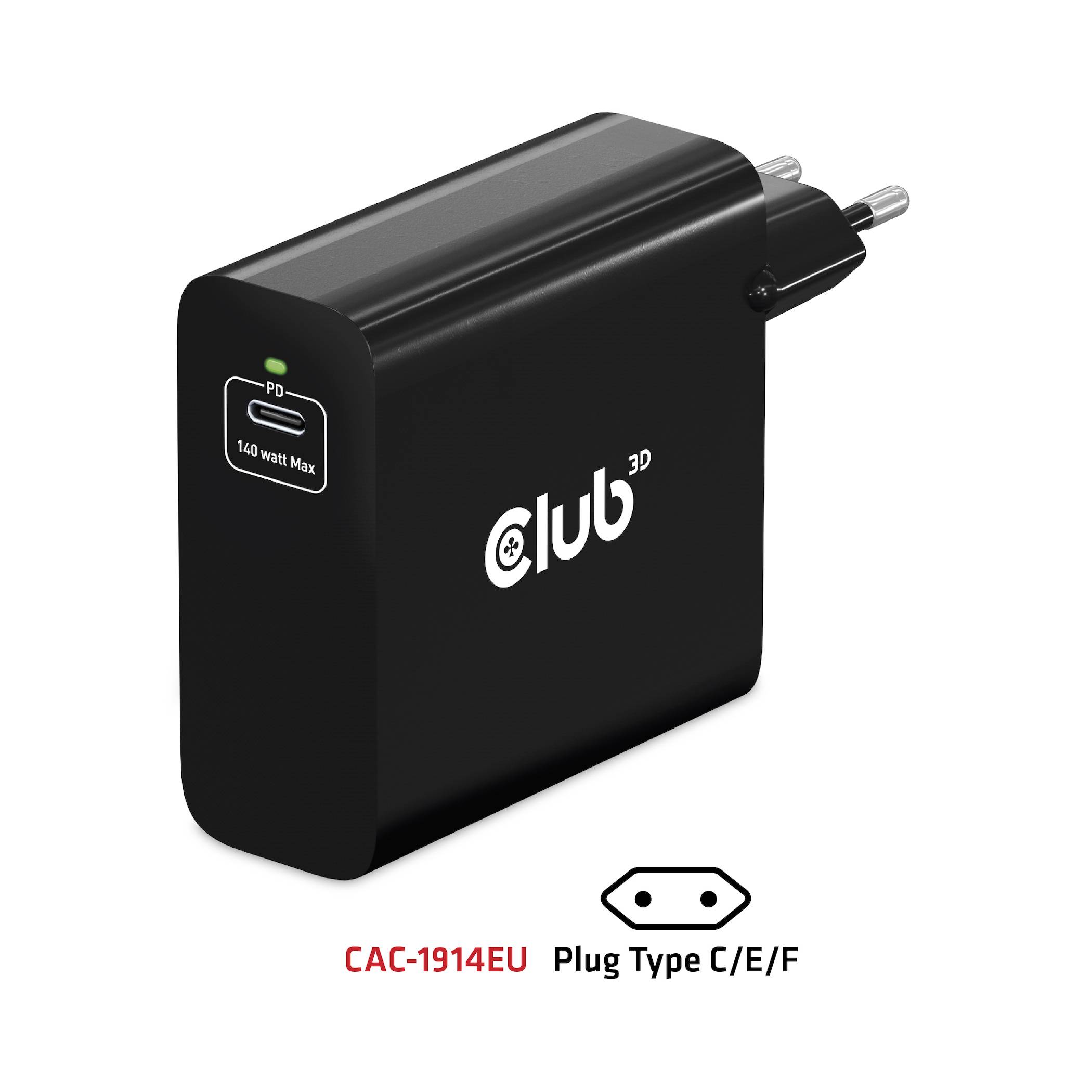 club3D CAC-1914EU USB-oplader 140 W 1x USB-C USB PD 3.1, USB PD Zwart GaN-11
