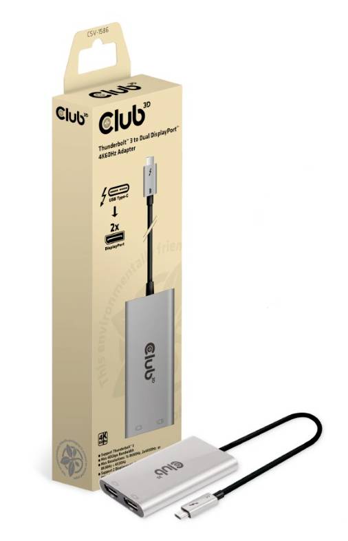 club3D Thunderbolt 3 Adapter [1x Thunderbolt 3-stekker (USB-C®) - 2x DisplayPort bus] CSV-1586 0.22 m-2