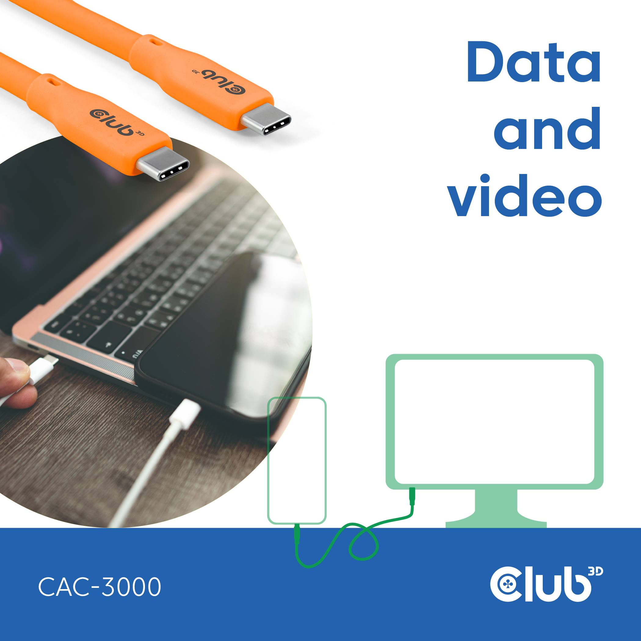 club3D CAC-3000 USB-C-kabel USB-C stekker 2.00 m Oranje-4