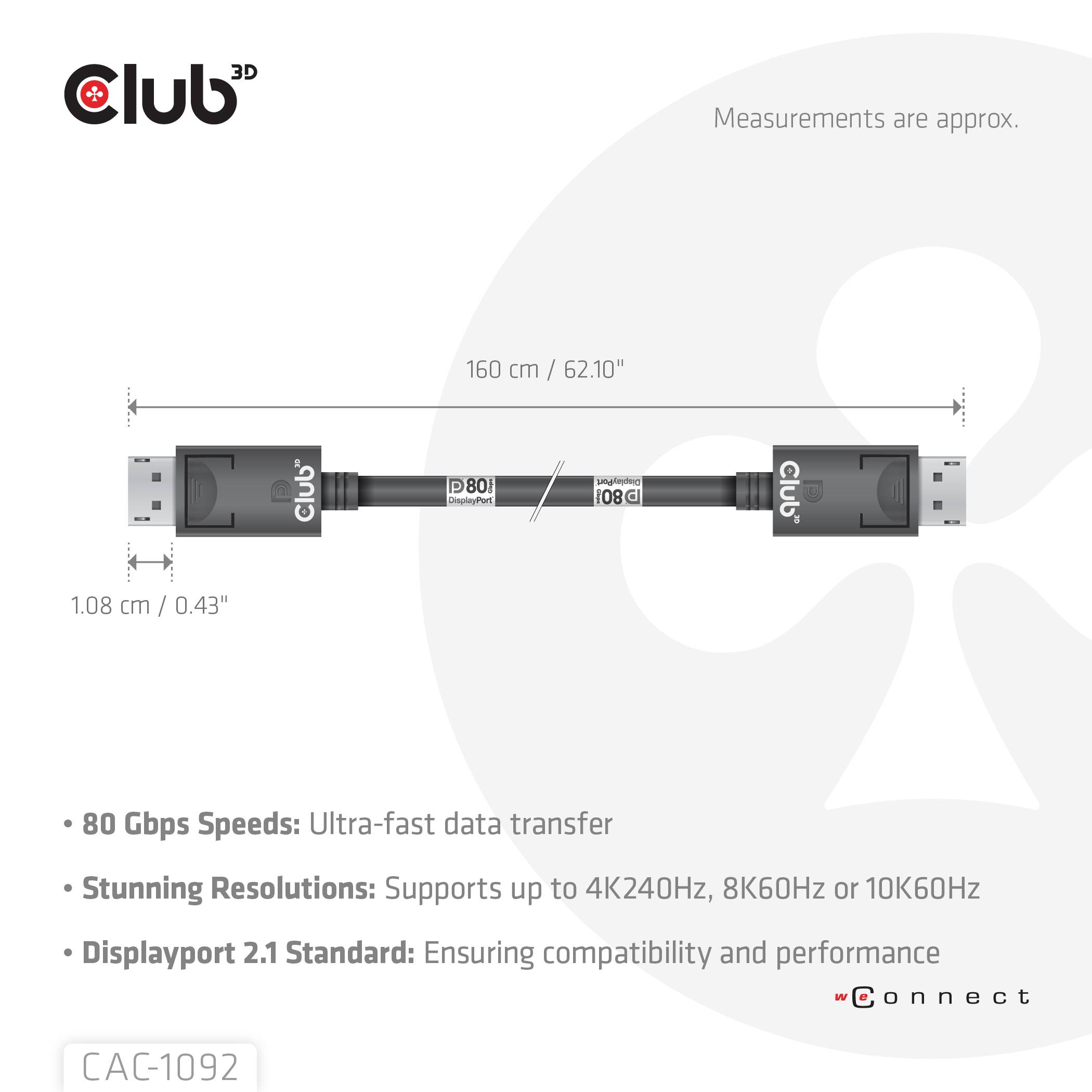 club3D CAC-1092 DisplayPort-kabel DisplayPort Aansluitkabel DisplayPort-stekker 1.6 m Zwart-3