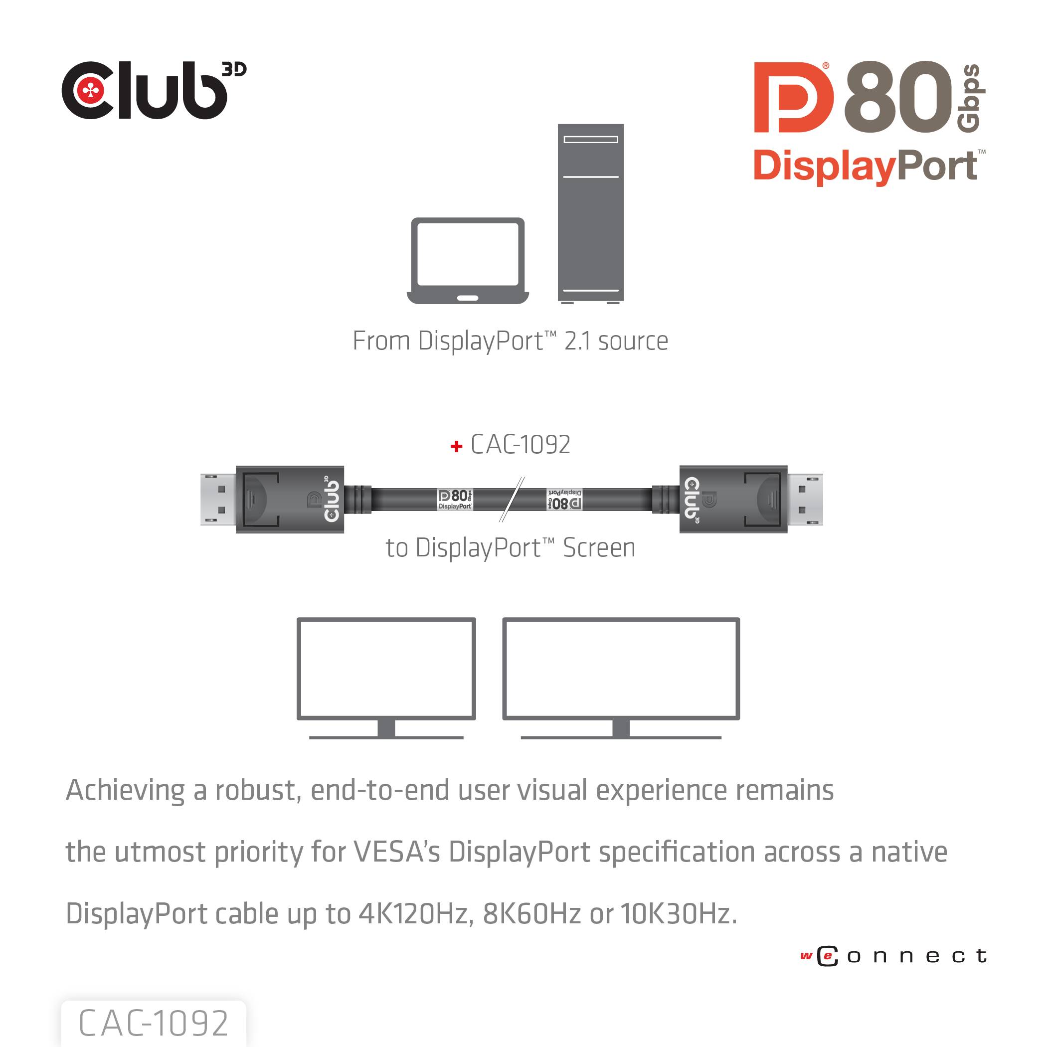 club3D CAC-1092 DisplayPort-kabel DisplayPort Aansluitkabel DisplayPort-stekker 1.6 m Zwart-4