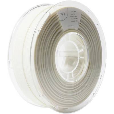 Een spoel met wit PLA 3D-printerfilament. De spoel toont de filamentdiameter van 1,75 mm.
