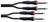 Vier zwarte audiokabels met jackstekkers, gemarkeerd met 'LOW NOISE AUDIO', rode en grijze markeringen op de stekkers.
