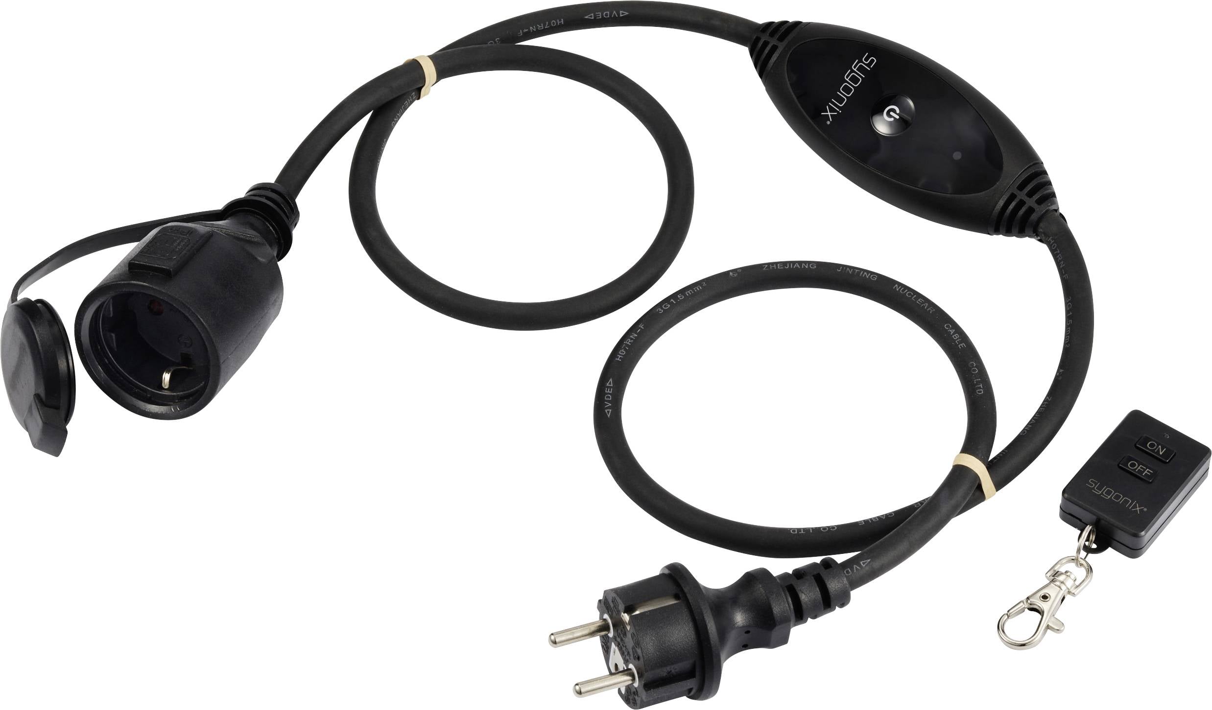 Sygonix SY-6728134 Stroom Verlengkabel 16 A Zwart 1 m H07RN-F 3G 1,5 mm² Incl. aan/uitschakelaar, Geschikt voor buiten