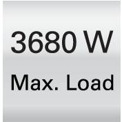 '3680 W Max. Belasting' staat in witte letters op een zwarte achtergrond.