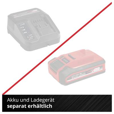 'Acculader' en batterij diagonaal gescheiden, gelabeld 'Accu en lader afzonderlijk verkrijgbaar', ter indicatie dat deze apart worden verkocht.