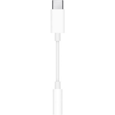 Een witte USB-C naar jack-adapter voor het aansluiten van audioapparatuur op moderne apparaten zonder koptelefoonaansluiting.