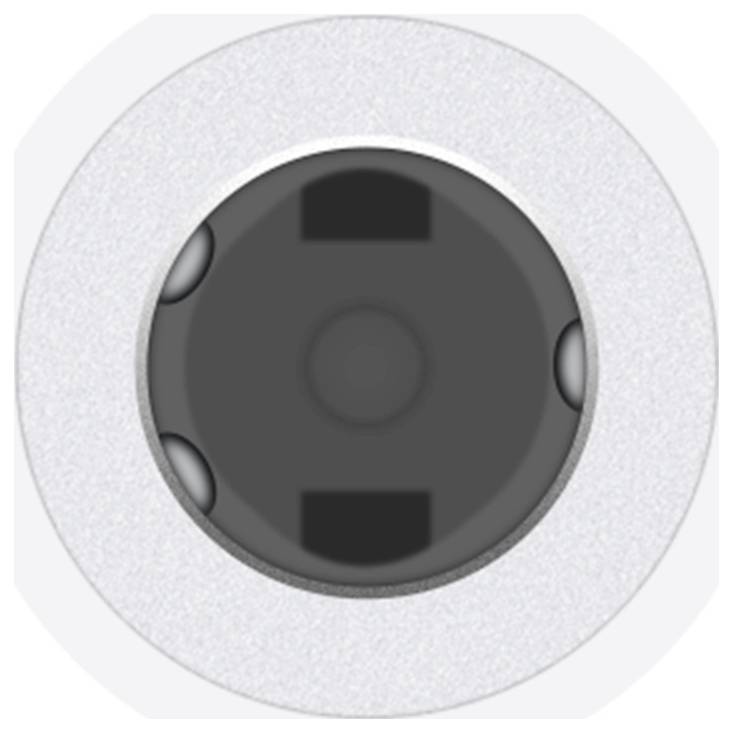 Cameralens met een rond, zilver frame, centraal gepositioneerd op een zwarte achtergrond.