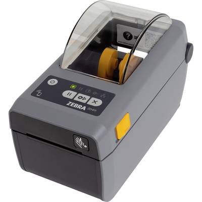 Thermoprinter met een grijs behuizing en een transparante deksel, met een display met toetsen voor bediening en symbolen voor de papierstatus.