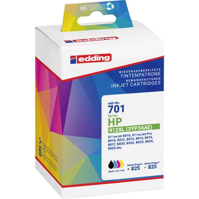 'edding Inktpatroon 701' voor HP-printers, driekleurig, geschikt voor modellen zoals OfficeJet 8010 en 8020. Paginaopbrengst: 825.