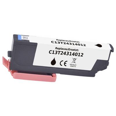 Inktcartridge geëtiketteerd 'Vervangt/Ersetzt: C13T24314012' met druppelpictogram, die zwarte inkt aangeeft.