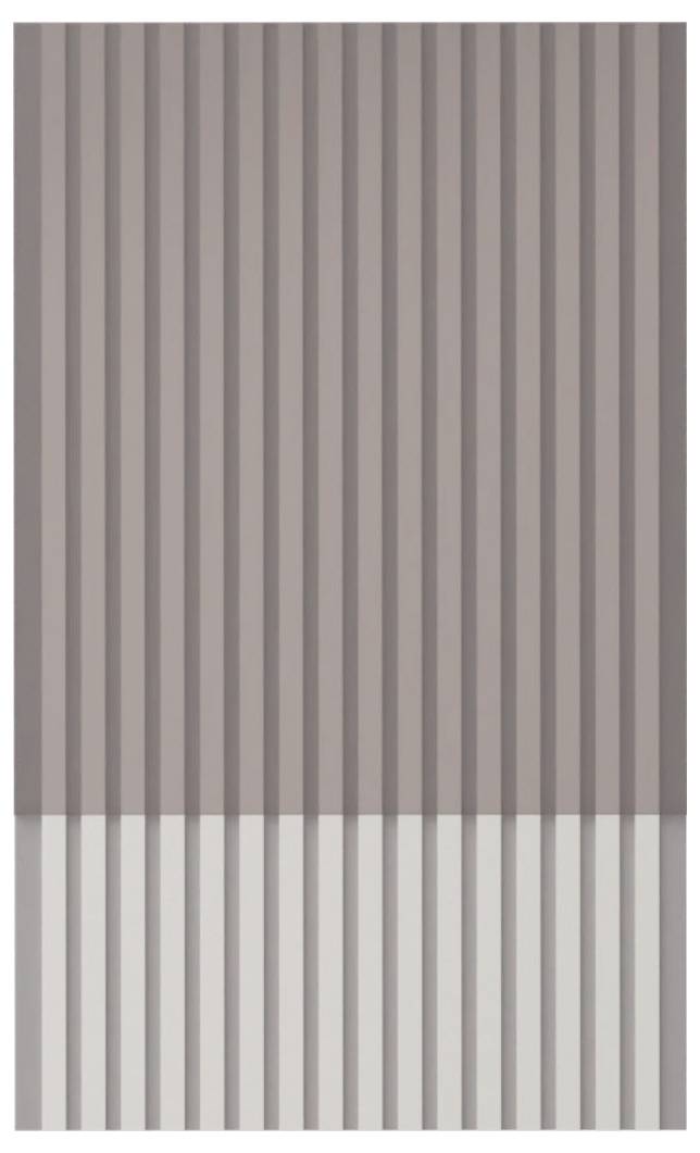 Abstract afbeelding van verticale taupe- en grijze strepen, met een lichter horizontaal band in het ondergedeelte.