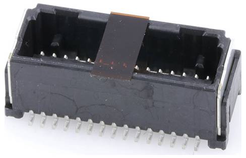 Een zwarte elektrische connector met meerdere metalen pinnen, geschikt voor het verbinden van elektronische componenten.