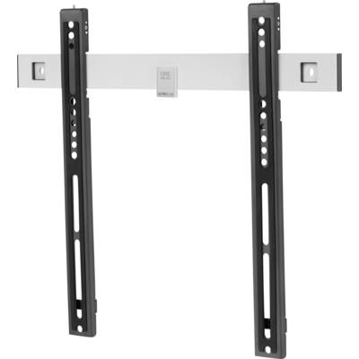 Metalen wandbeugel voor flatscreens, voorzien van verticale rails en een horizontale dwarsligger, voor een veilige montage.